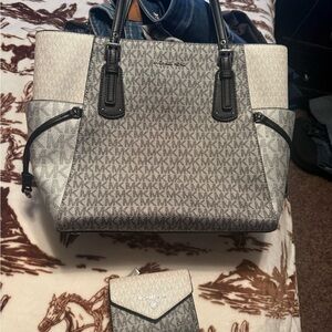 Michael Kors Gray and Black Signature Tote with Wallet